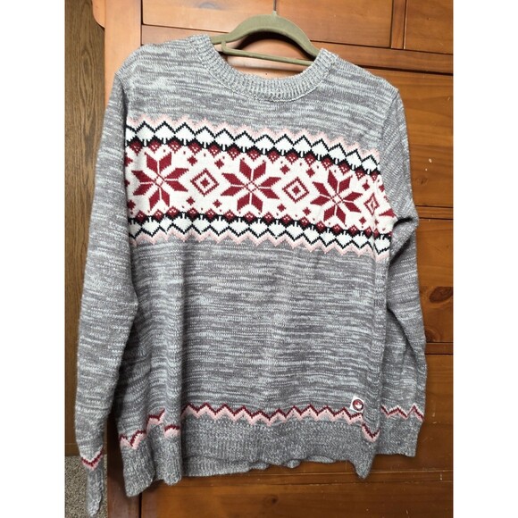 Vintage Canada Weather Gear Sweater Size L Gray Red Snowflake Fair Isle Ski - Picture 1 of 8